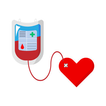 Blood donation blood, bag and heart.