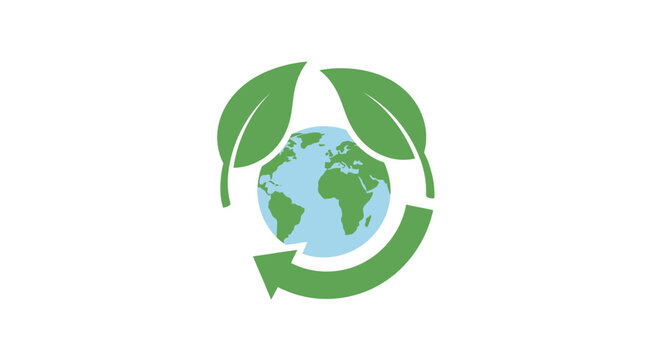 A green circular arrow icon surrounds a blue planet earth graphic