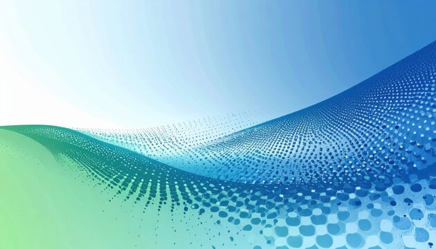 Abstract Blue Green Wave Background with Halftone Dots Pattern