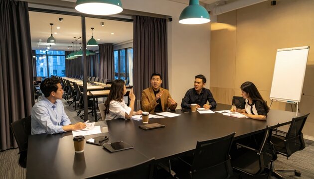 Diverse Business Team Collaborating in Modern Office Meeting Room