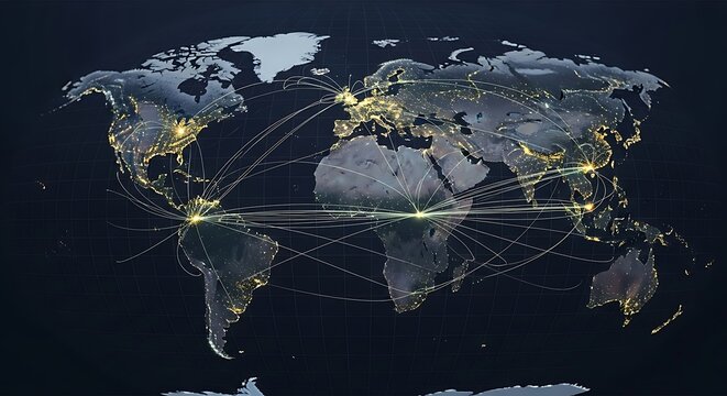 Global urbanization and population density at night across the world map