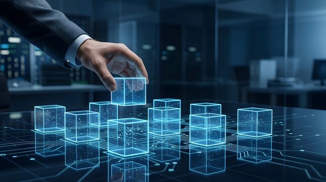 Data Migration and Sorting Concept Professional Arranging Digital Information Blocks on Circuit Interface