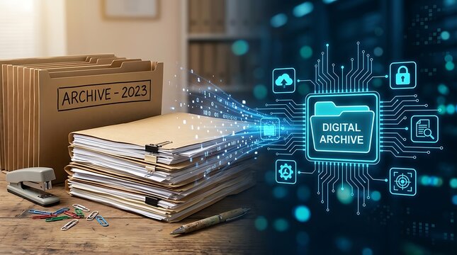 Digitizing old paper files: modernizing business archives with cloud technology for efficient, secure digital document management solutions.