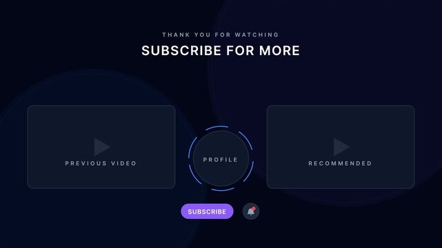 Modern YouTube End Screen Template with Subscribe Button and Video Placeholders.