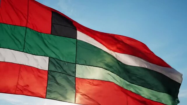 Flag, waving, colorful, geometric pattern, national symbol