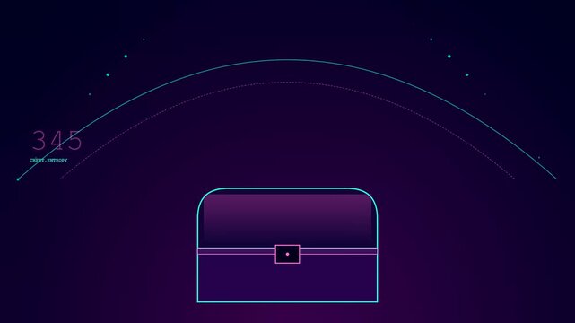 Container scanning interface showing glowing digital chests with ascending numeric data values in a dark purple environment captured during a seamless loop animation sequence