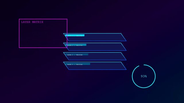 Container scanning interface displays active status updates with glowing neon geometric frames and circular loading rings floating in a dark digital space for server monitoring