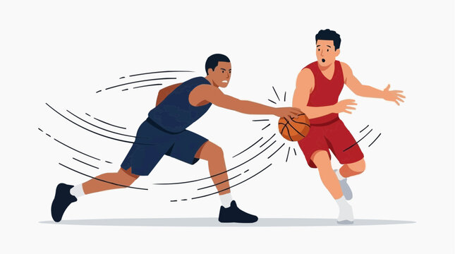 Basketball Game Showdown: Two dynamic athletes engage in a thrilling basketball match, showcasing intense dribbling and defense as they compete for possession of the ball.