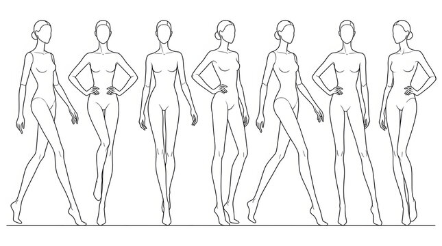 Diverse Women Silhouettes Line Art Vector Illustration Set