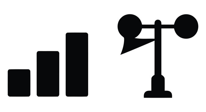 Signal strength bars and wind vane silhouette against a white background a simple graphic depiction