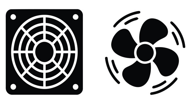 Computer fan grille and propeller blade black vector illustration on a white background airflow cooling