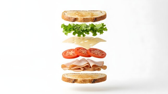 Deconstructed Sandwich with Fresh Lettuce Tomato and Ham Floating