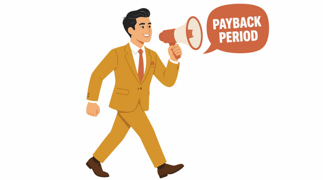 Businessman announcing payback period with megaphone.