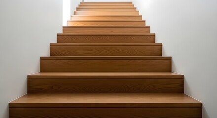 Naklejka premium Ascending light wood staircase with white walls, modern interior design