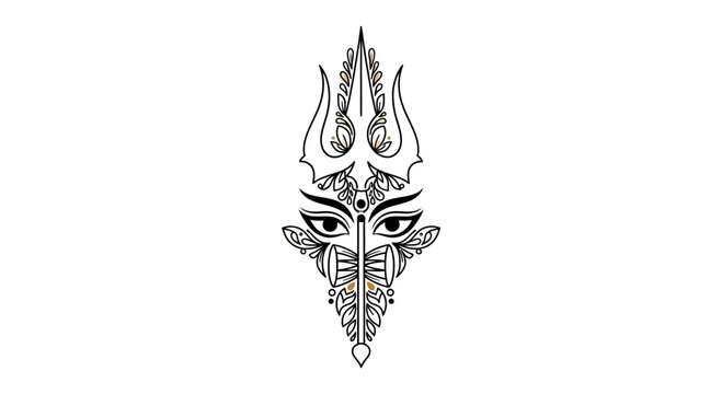 Intricate black and white line art illustration of the Hindu deity Shiva with a trident.