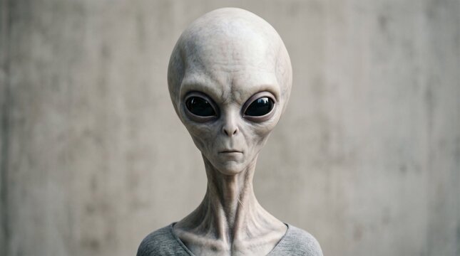 Close-up of an Alien: A captivating, close-up portrait of a grey alien with large, dark eyes and a slender neck, set against a textured, neutral background, evoking a sense of mystery and the unknown.