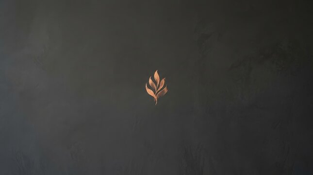 Minimalist Copper Leaf Emblem on Dark Textured Wall