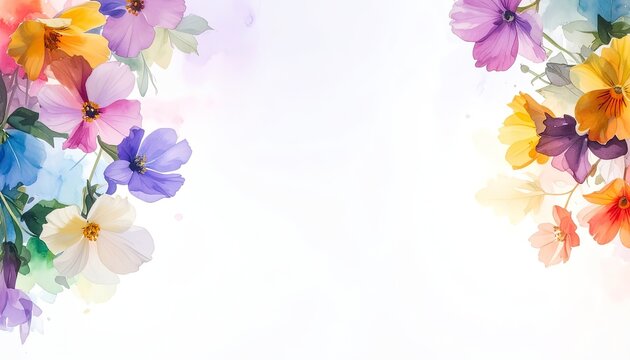 Vibrant Watercolor Floral Border with Delicate Blossoms.