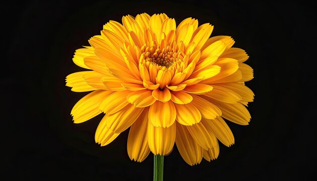 Vibrant Yellow Gerbera Daisy Flower Isolated on Black Background Studio Shot.