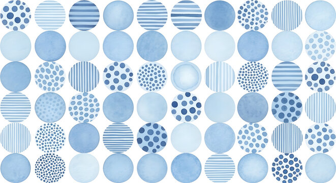 Blue circles pattern with various designs on white background