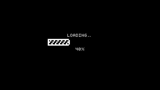 8 bit loading bar progress animation on transparent background. 8 bit loading 1 to 100 percent complete. 