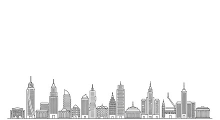 Obraz premium A detailed line art illustration of a modern city skyline featuring various skyscrapers.