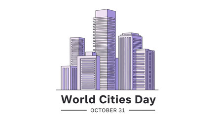 Obraz premium A stylized illustration of a modern city skyline featuring tall skyscrapers for World Cities Day.