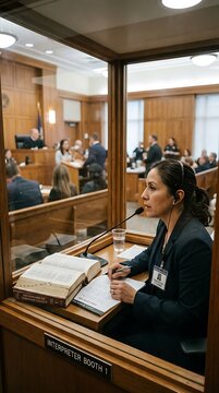 Courtroom Interpreter Booth Legal Justice Language Access Professional Translation