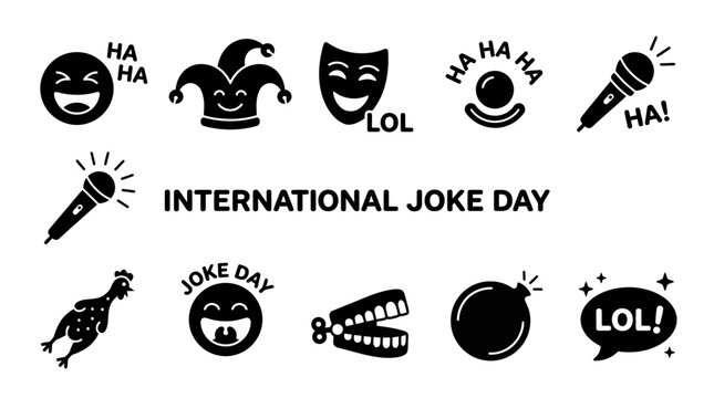 International Joke Day Icons: Laughter, Comedy, Fun Symbols
