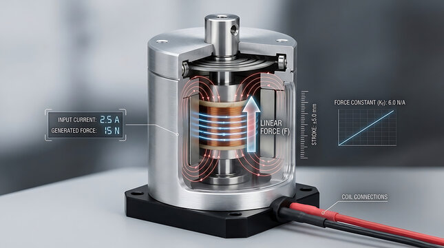 Premium 3D Voice Coil Actuator Cutaway Scientific Visualization Precision Linear Motion Control
