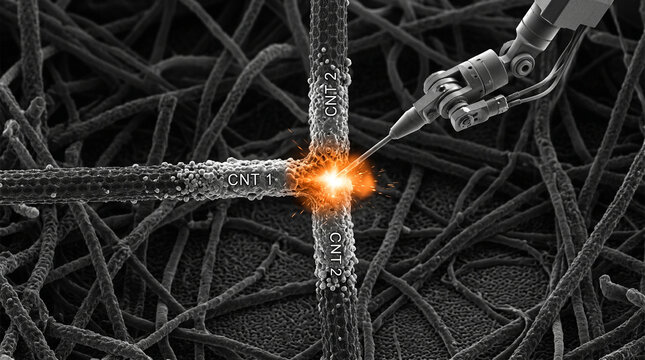 Materials Science Innovation Concept Micro Robotic Welder Joining Silver Carbon Nanotubes