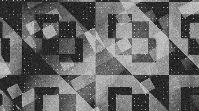 Monochrome geometric abstract pattern layered translucent squares textured noise grid symmetrical esthetic design, textured background 4k.
