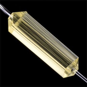 Microgravity pulling of high purity optical fiber preform, dual fiber extension from a single crystal rod under microscopic macro view, black background
