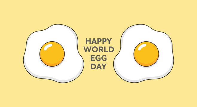 Two fried eggs with text celebrating World Egg Day.