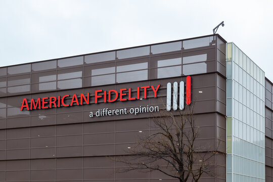 Oklahoma City, OK, USA - March 21, 2022: American Fidelity company logo on the headquarters building in Oklahoma City, OK, USA. American Fidelity Assurance (AFA) is an American private, family owned l