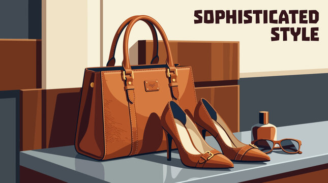 Premium women's leather tote bag and matching stiletto shoes set with sophisticated fashion style