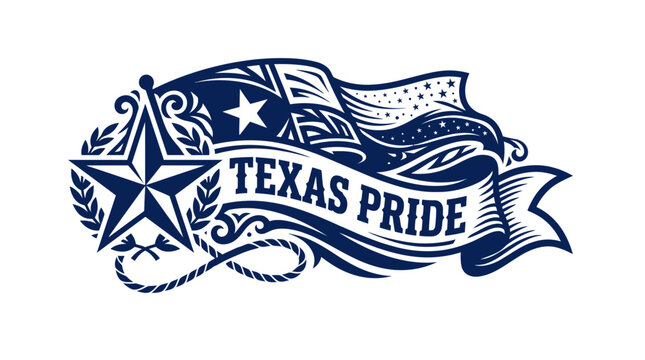Texas Pride Flag Emblem with Star and Waving Banner