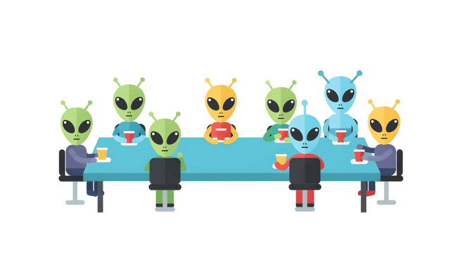 Group of Aliens Sitting at Table.