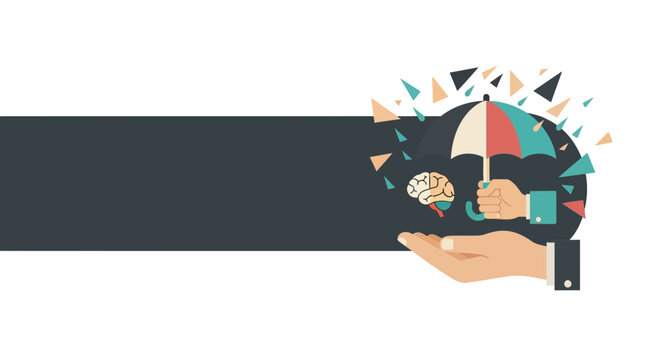 A conceptual illustration showing a hand holding an umbrella to protect a human brain.