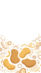 Fototapeta premium Minimalist golden chicken nugget doodle with earthy abstract shapes and white vertical copy space