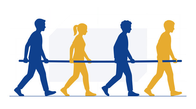 Diverse Group Silhouette Carrying Pole Teamwork Progress Concept