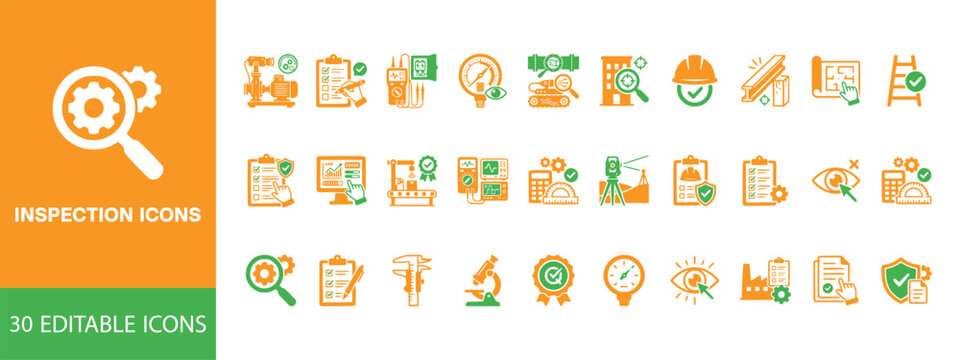 Inspection Icon Collection Hand Drawn Silhouette Set.