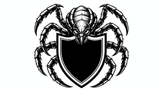 Scary spider with a shield symbol, dark fantasy art with an arachnid and protection