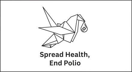 Obraz premium Origami crane illustration with a medical drop symbol for polio awareness.