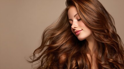 Naklejka premium beautiful hair woman with stylish hairstyle, happy with beauty products, hair shampoo or conditioner, perfect healthy lovely shiny hair, fashion, modern, beauty, makeup, model, cosmetics