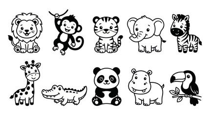 Obraz premium Exotic safari and tropical jungle animals cartoon vector set