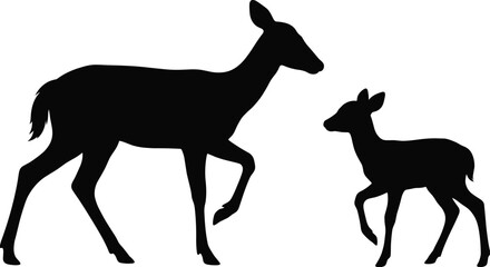 Fototapeta premium Deer and fawn family silhouette vector isolated graphic resource for woodland animal designs