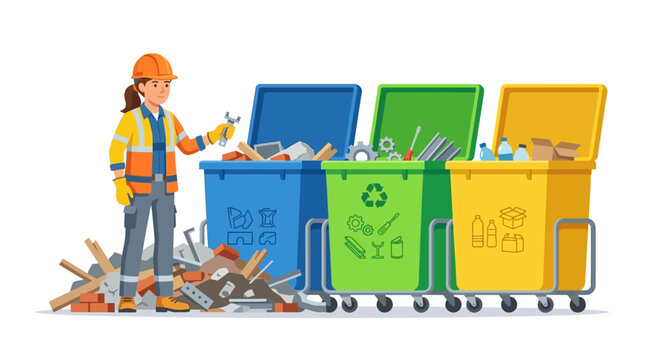 Industrial Waste Recycling and Sorting by Professional Worker Illustration
