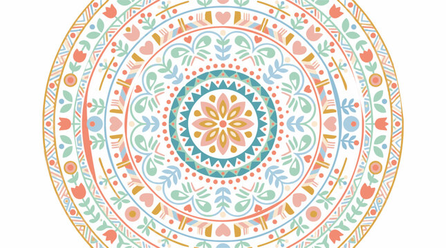 Diwali rangoli pattern with Scandinavian folk art style mandala illustration