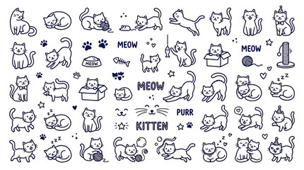 Cute Hand-Drawn Cat Doodles Collection: Playful Kittens and Feline Poses © Azis